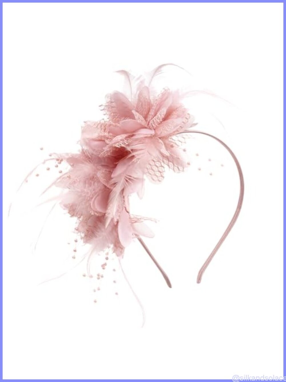 Fascinator Headband with Veil Feathers Faux Pearl Tea Party Hat